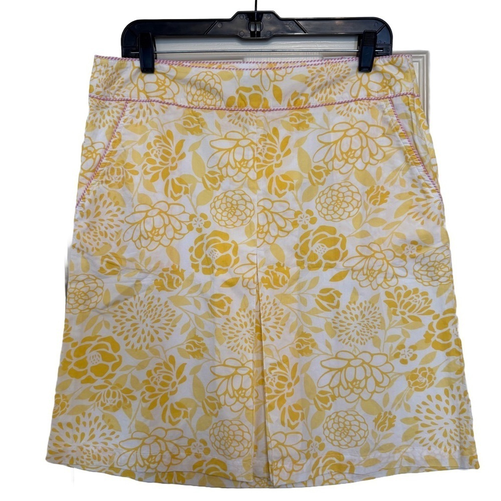 LL Bean vintage yellow floral front pleat skirt with pink trim woman's size